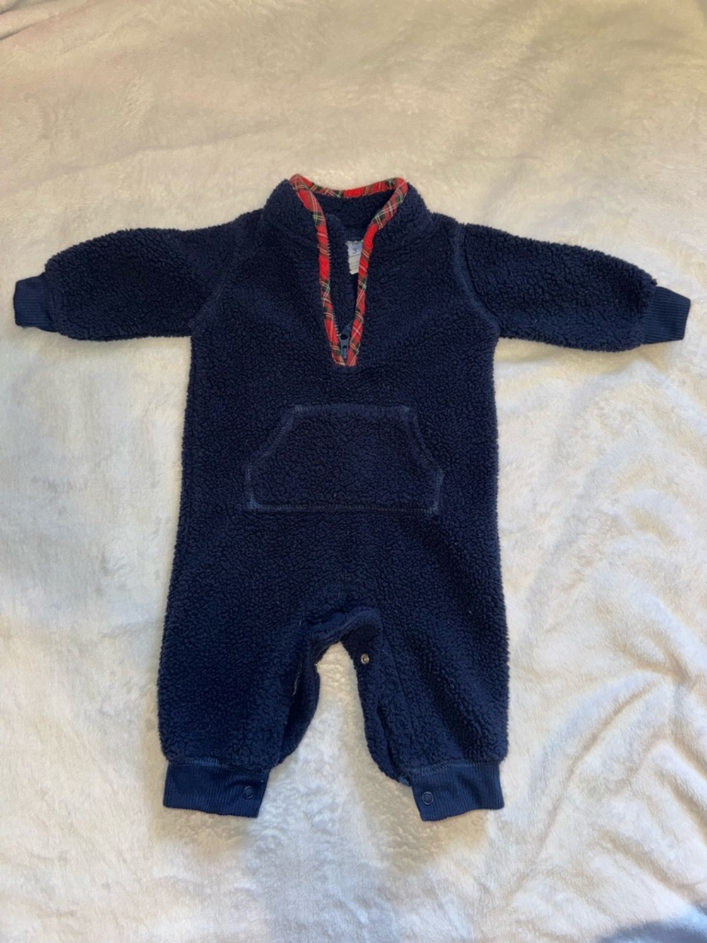 Plush Navy Fleece One-Piece Romper for Kids